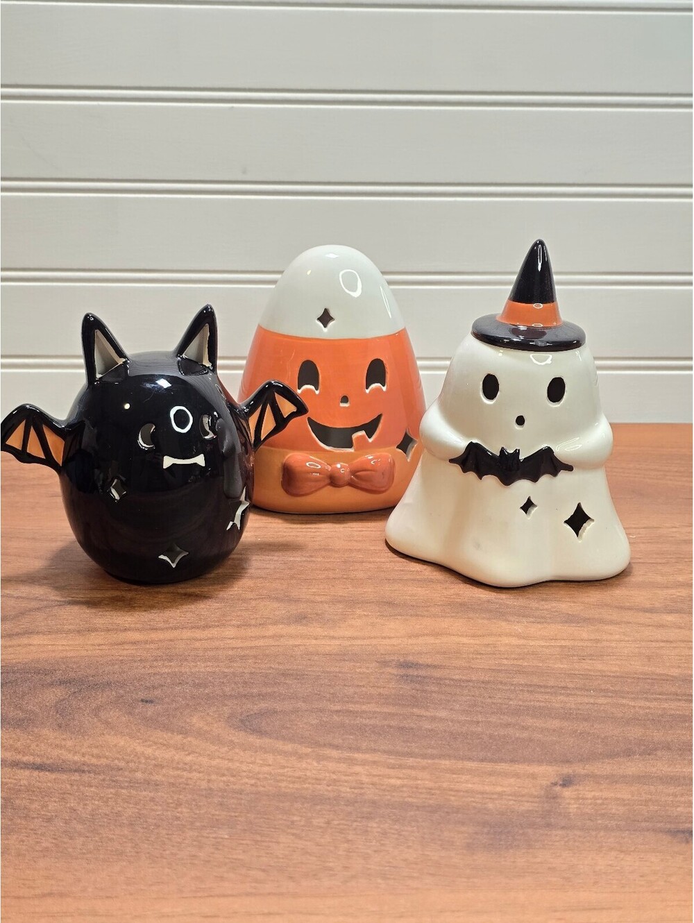Target Bullseye Halloween Ceramic Light Up Figurine Set Ghost Bat Candy Corn